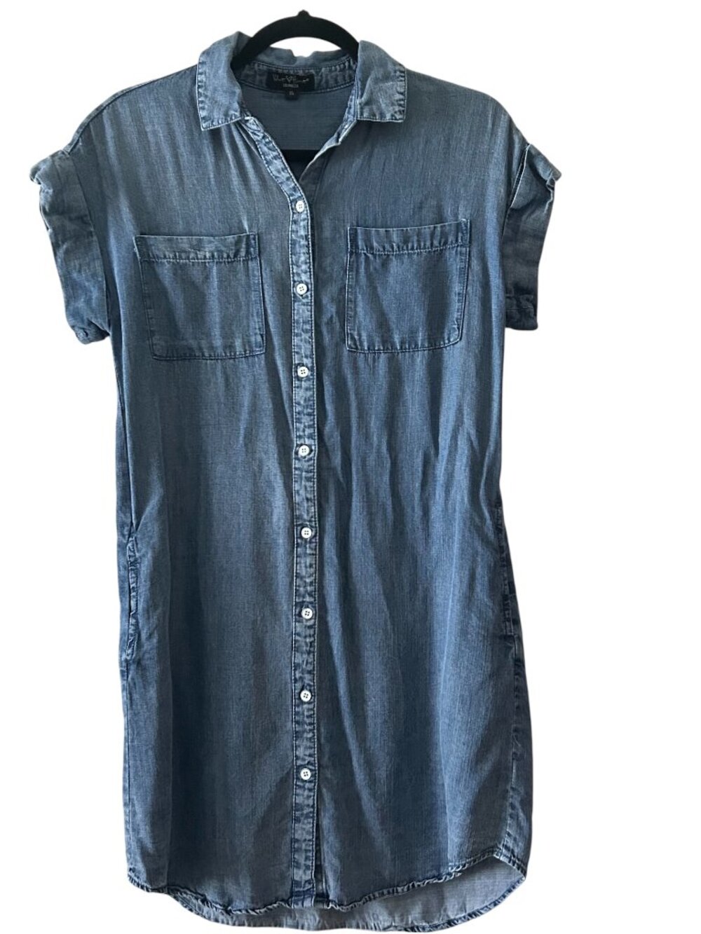 Velvet Heart Chambray Denim Shirt Dress,Size XS Button Down Cap Sleeves Pockets
